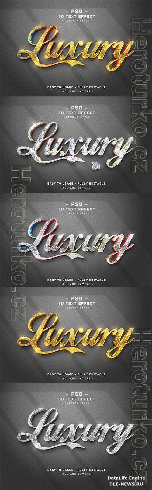 Luxury 3d glitter text effect silver style premium psd