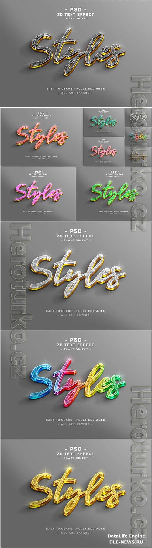 Glitter text effect 3d black golden style premium psd