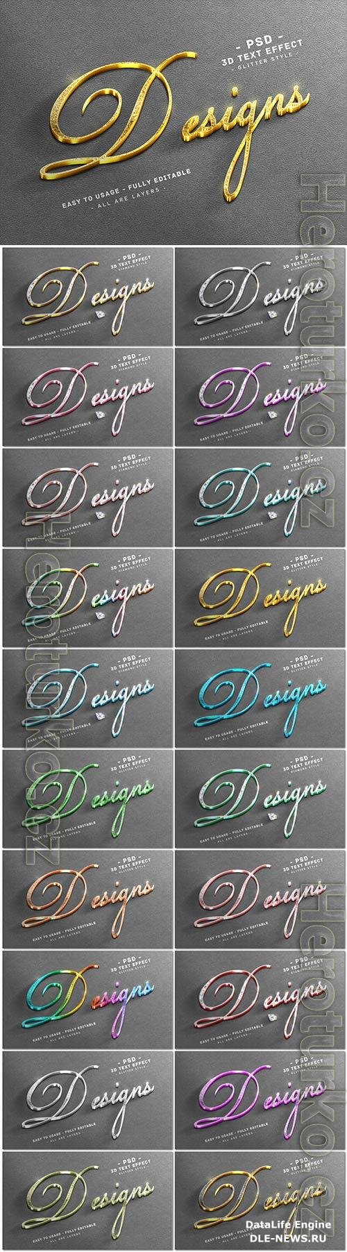 Designs 3d colors glitter text style effect premium psd