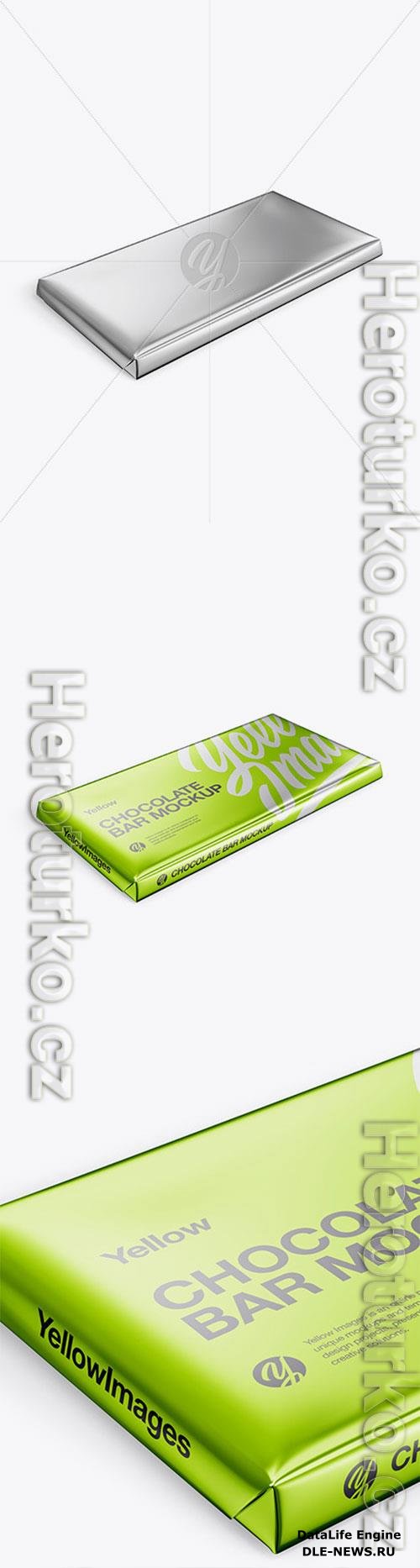 Glossy Metallic Chocolate Bar Mockup Halfside View High Angle Shot