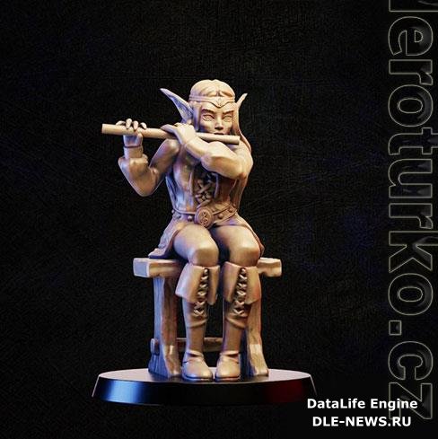 3D Print Model Bard elf on bench with flute