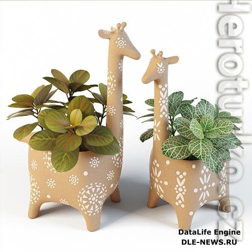 Plants in a giraffe pots 5 3D Model