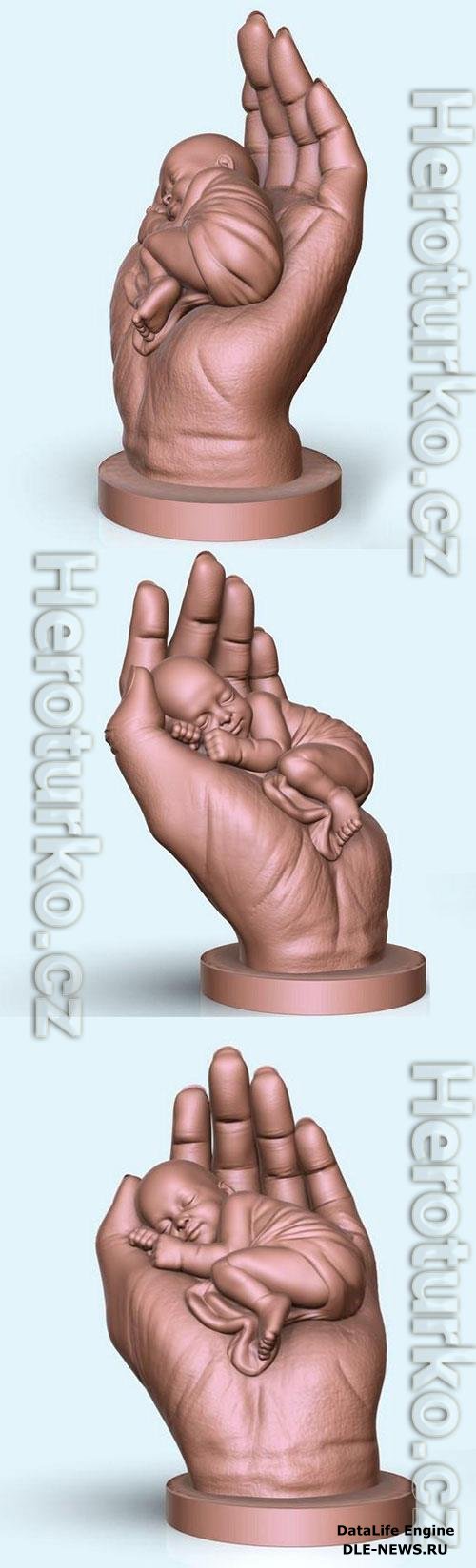 The baby is sleeping in the hand 80 mm 3D Print Model