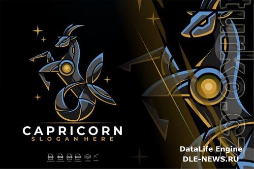 Modern Mecha Robotic Zodiac Capricorn Logo Design