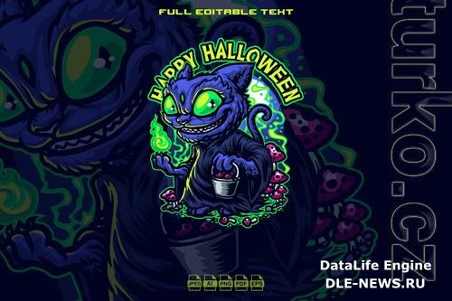 Halloween Cat Illustration Logo template