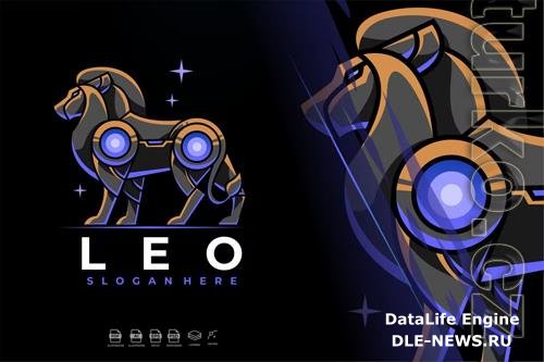 Modern Mecha Robotic Zodiac Leo Logo Design