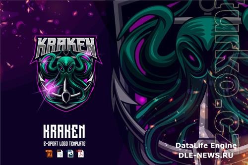 Kraken Octopus E-sport logo design template