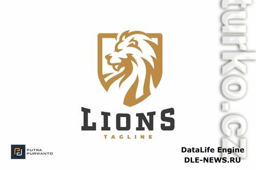 Lion Head Shield Emblem Logo