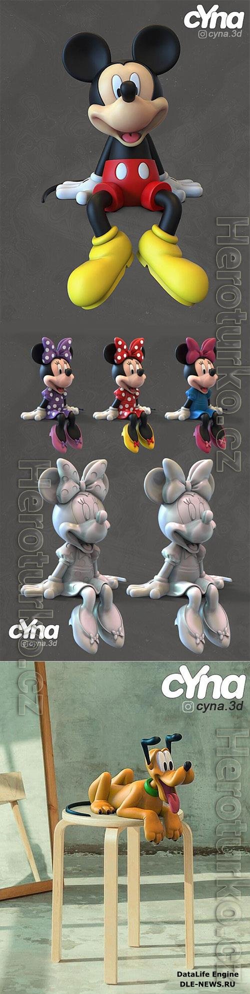 Mickey, Minnie and Pluto 3D Print Model