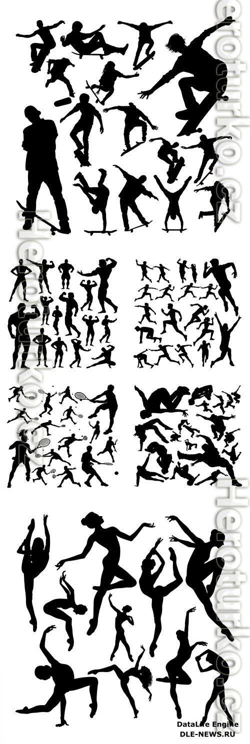 Silhouettes of people doing sports in vector