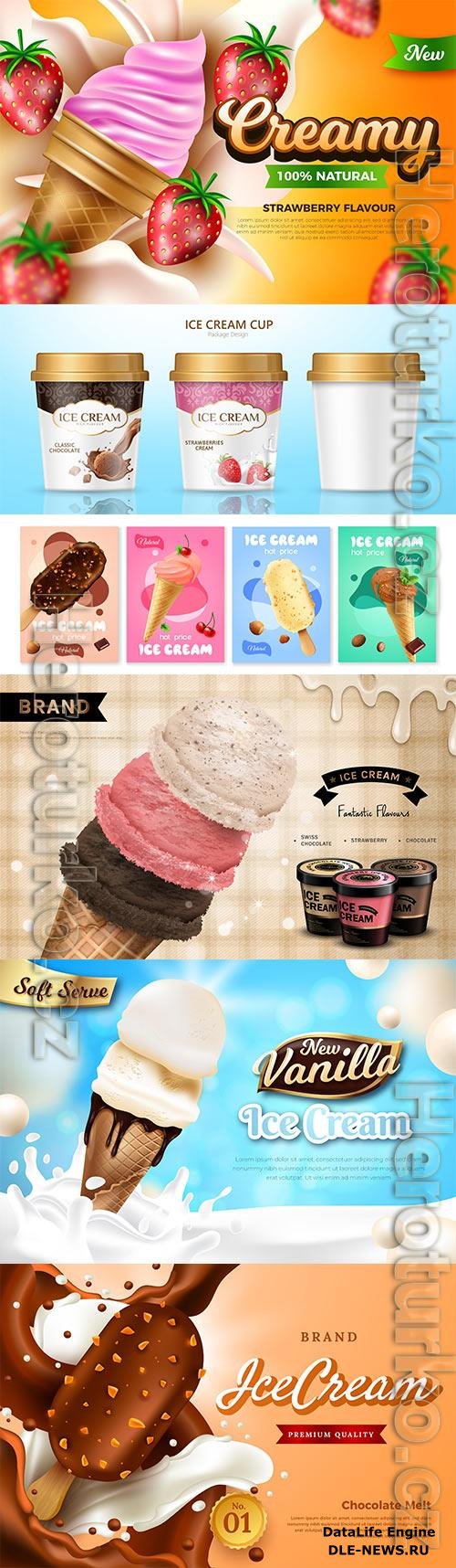 Ice cream shop and summer season in vector