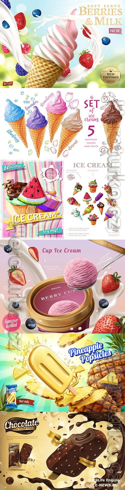 Ice cream promotional posters in vector