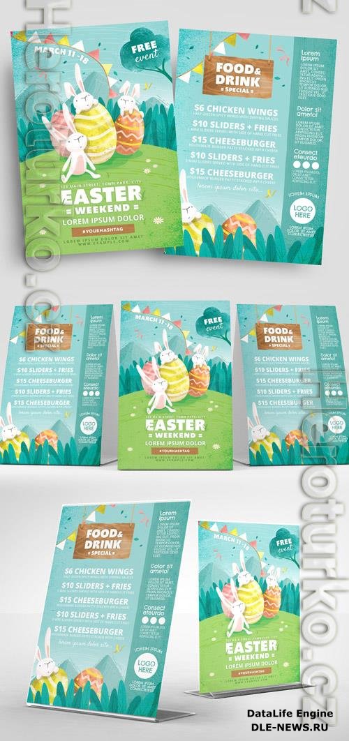 Easter Flyer Layout with Rabbit and Egg Illustrations 326497020