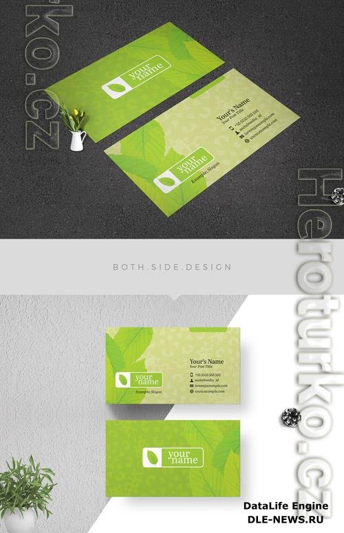 Business Card Layout with Green Foliage Elements 210195184