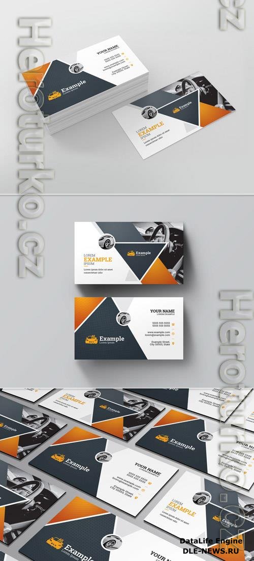 Business Card Layout with Automobile Illustration 216187804