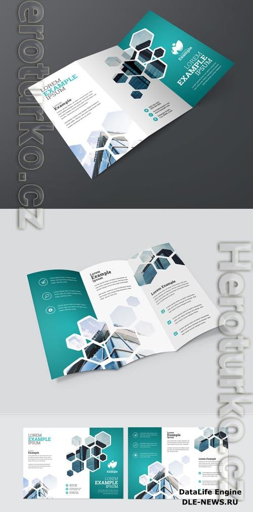 Blue Trifold Brochure Layout with Hexagons 211022024