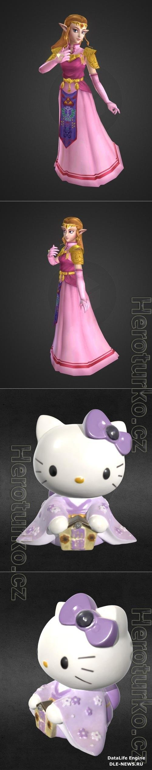 Ocarina of Time Zelda and Hello Kitty in Kimono Figure 3D Print