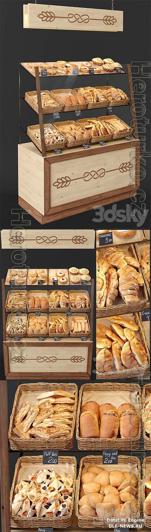 Showcase with pastries 3D Model