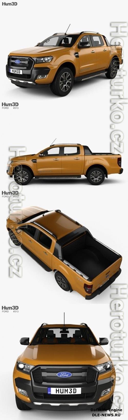 Ford Ranger Double Cab Wildtrak with HQ interior 2016 3D Model