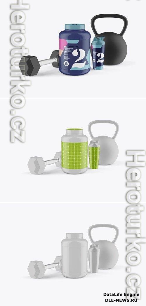 Protein Jar and Sport Bottle Mockup 565KAJ3