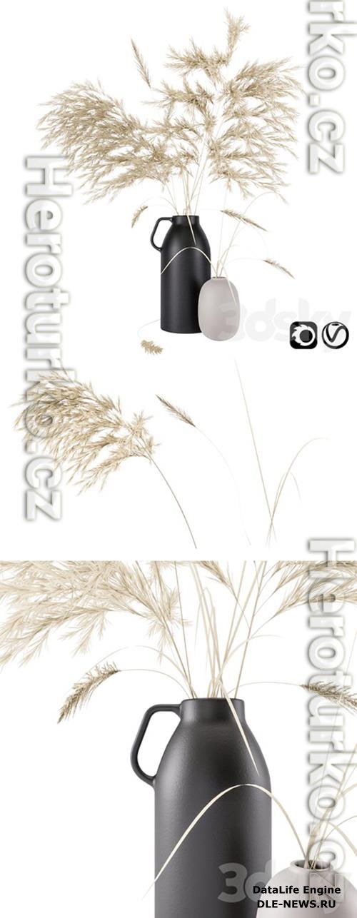 Vases set by H & M with pampas grass 3D Model