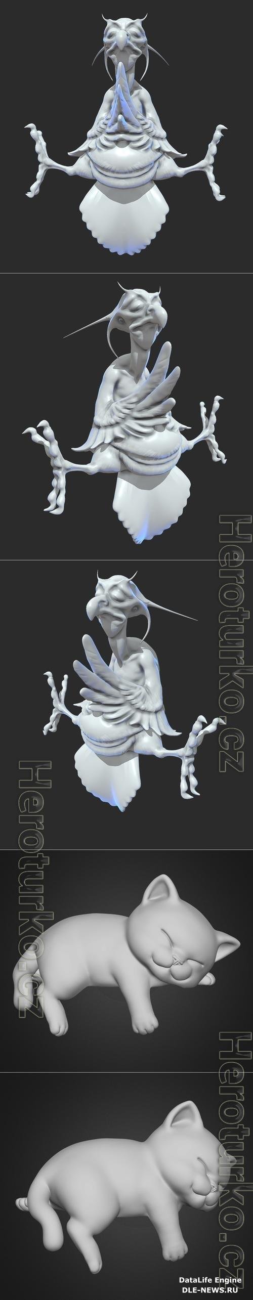 Eagle Zen Meditate and Cute Sleepy Kitten 3D Print