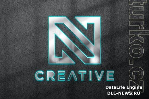 Metallic 3d logo mockup with blue neon effect