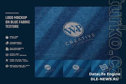 Logo mockup on blue fabric texture PSD