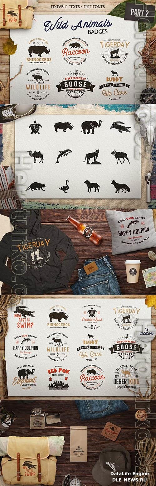 12 Wild Animals Badges Part 2 Travel Retro Logos