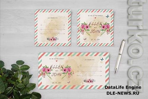 Postcard Floral Wedding Square Flyer and Invite PSD