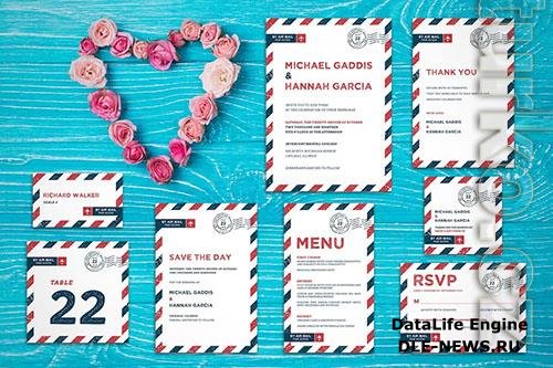 Airmail Wedding Invitation Suite PSD