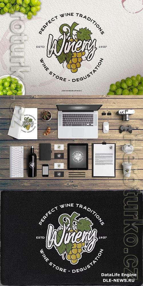 Winery Vintage Logo Retro Wine Badge PSD