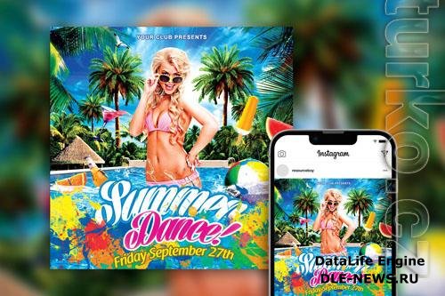 Colorful Tropical Splash Summer Pool Party Instagram Post Template