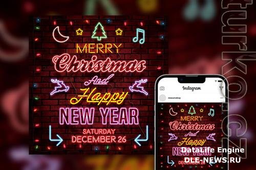 Neon Merry Christmas Party Instagram Post Template