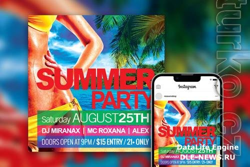 Hot Tropical Bold Summer Beach Club Party Instagram Post Template