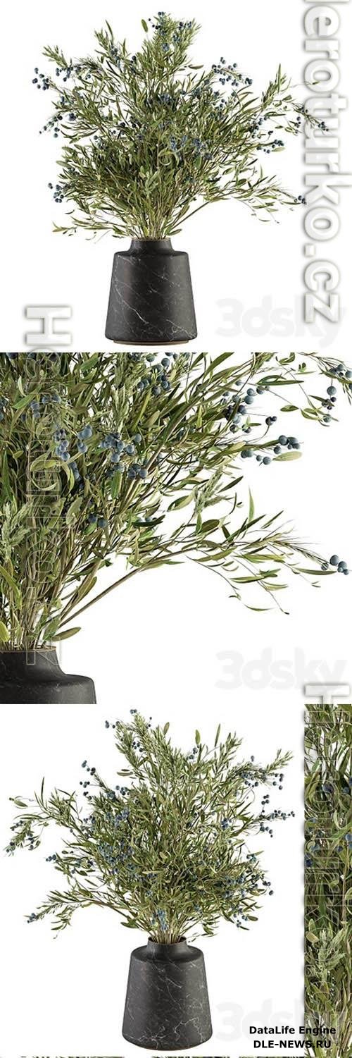 Bouquet Green Branch in vase 54 3D Models
