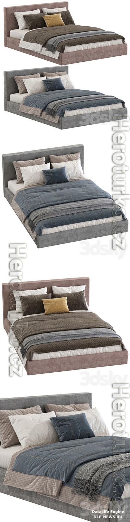 Bed Cushy Upholstered Platfrom Bed 3D Models