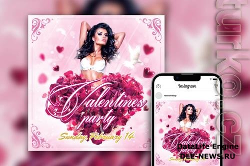 Romantic Floral Valentines Day Party Instagram Post Template PSD