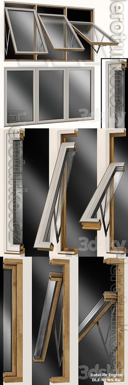 Top swing hinged wooden metal window 3D Models