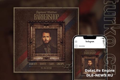 Stylish psd vintage Barbershop flyer Instagram Post Template Beautiful PSD