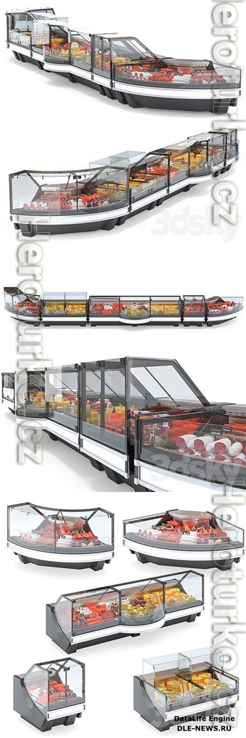 Set of showcases for grocery store 3D Models