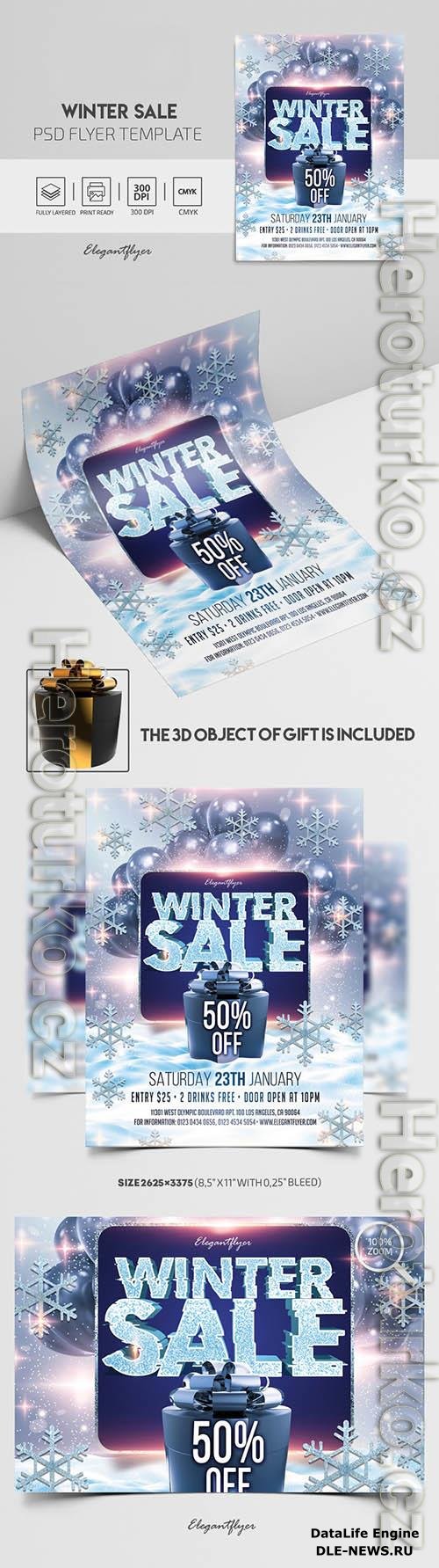 White Starry Winter Sale Flyer Template