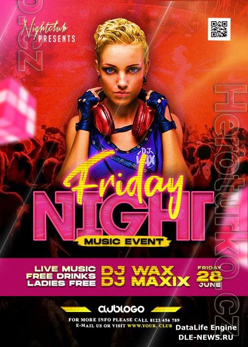 Friday Night Music Party Flyer PSD