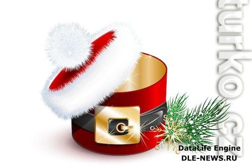 Christmas winter round gift box, looking like santa claus with santa hat and belt isolated