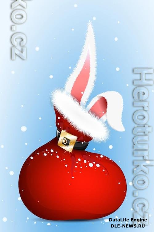 Santa's bag with sticking out rabbit ears, concept of christmas and chinese new year