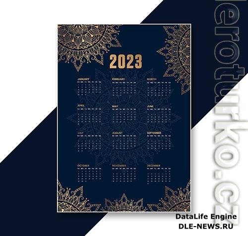 Calendar template 2023 new year with golden patterns