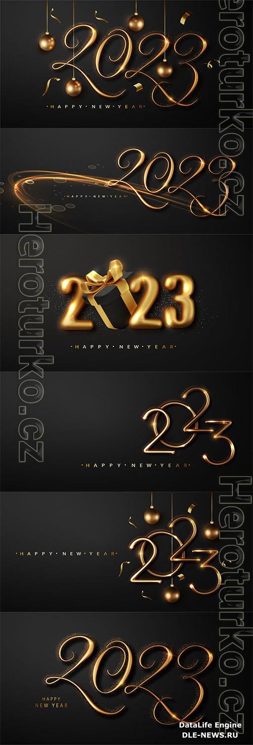 Golden vector luxury text happy new year gold festive numbers design