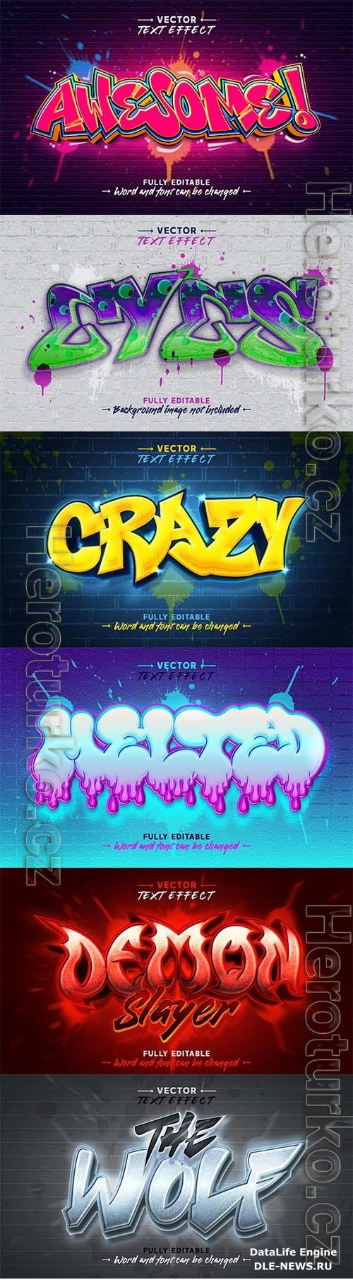 Glow graffiti art style editable vector text effect