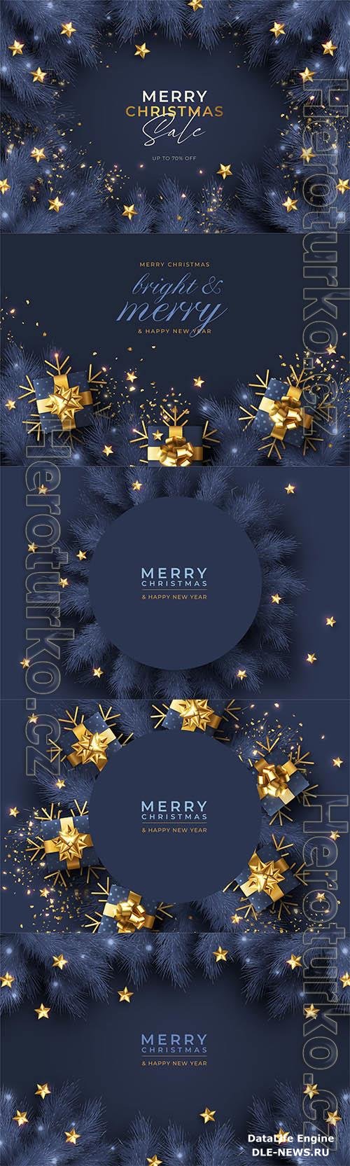 Vector christmas background with winter nature and ornaments