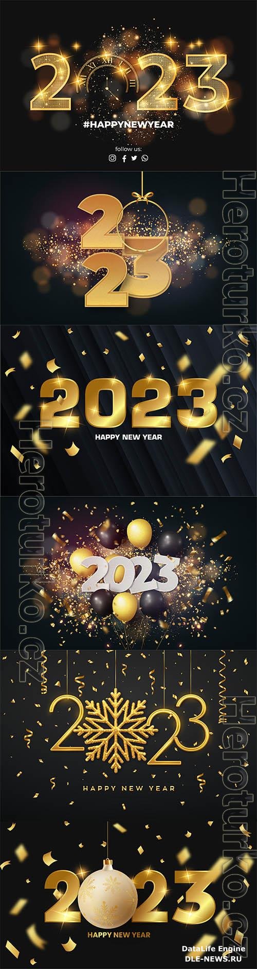 Happy new year black vector background with golden style